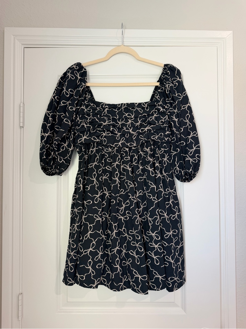 Abercrombie & Fitch Black Mini Dress with Cream Bow Print